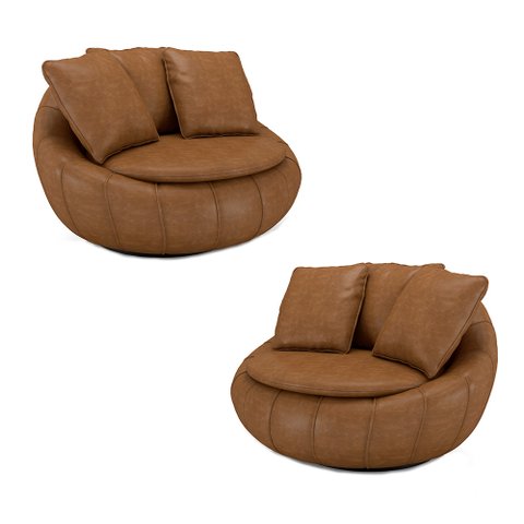 Kit 2 Poltronas Giratória Sala de Estar com Almofadas Afrodite Caramelo Manchado Pu G45 - Gran Belo