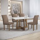 Ver imagem 1 de Conjunto Sala de Jantar Mesa 4 Cadeiras Vidro Arizona Chocolate/Off White/Veludo Bege Escuro