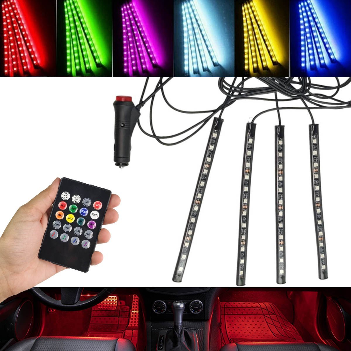 Barra Led Neon 8 Cores RGB Musica Controle Carro Moto Painel Som Ritmo Decoraçao Iluminaçao LEVA PRA