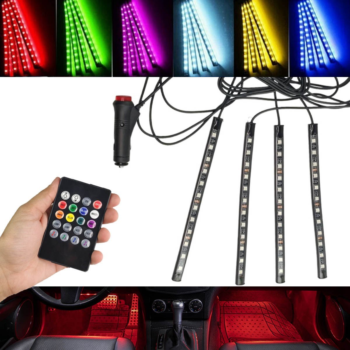 Barra Led Neon 8 Cores RGB Musica Controle Carro Moto Painel Som Ritmo Decoraçao Iluminaçao LEVA PRA - 1