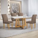 Ver imagem 1 de Conjunto Sala de Jantar Mesa 4 Cadeiras Vidro Arizona Cinamomo/Off White/Veludo Bege Escuro