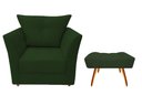 Ver imagem 1 de Kit Poltrona Decorativa Isis + Puff Retangular Suede Verde Pés Madeira Ms Decor