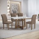 Ver imagem 1 de Conjunto Sala de Jantar Mesa 4 Cadeiras Tampo de Vidro Arizona Chocolate/Off White/Bege