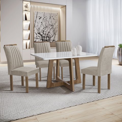 Conjunto Mesa Arizona 120cm com 4 Cadeiras Arizona Tampo Smart Plus com Vidro