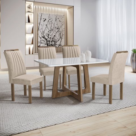 Conjunto Mesa Arizona 120cm com 4 Cadeiras Arizona Tampo Smart Plus com Vidro