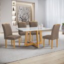 Ver imagem 1 de Conjunto Sala de Jantar Mesa 4 Cadeiras Vidro Arizona Cinamomo/Off White/Veludo Bege Escuro