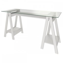 Mesa Escrivaninha Cristal com Tampo de Vidro Branco - Artany Móveis - 2