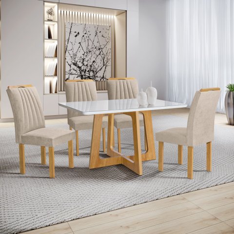 Conjunto Mesa Arizona 120cm com 4 Cadeiras Arizona Tampo Smart Plus com Vidro