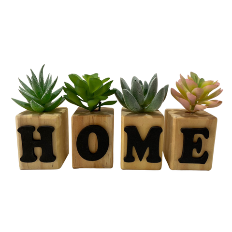 Cubo Letra Nome Home Vaso Decoração Suculentas Madeira