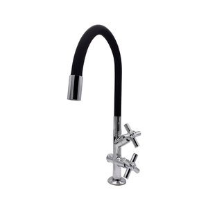 Torneira Pia Cozinha Tanque Mesa Bancada Duas Saídas Mangueira Flexível Preto Metal Luxo