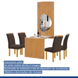 Conjunto Mesa Bella Ripada 120cm com Painel Espelhado Tampo Bella com Vidro 4 Cadeiras Arizona - 16