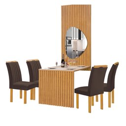 Conjunto Mesa Bella Ripada 120cm com Painel Espelhado Tampo Bella com Vidro 4 Cadeiras Arizona - 15