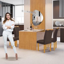 Conjunto Mesa Bella Ripada 120cm com Painel Espelhado Tampo Bella com Vidro 4 Cadeiras Arizona - 11