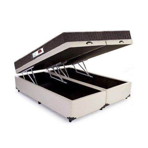 Cama Box Baú Queen Colchão Mola Ensacada Belos Sonhos + Box Sintético 71x158x198:marrom