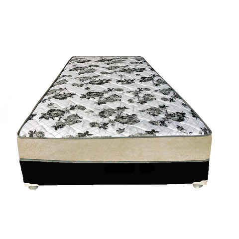 Cama Box Solteiro Suede Preto + Colchão Solteiro Suede Bege Orto Molas Bonnel 88x188x55