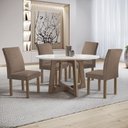 Ver imagem 1 de Conjunto Sala de Jantar Mesa Redonda 4 Cadeiras Tampo de Vidro Arizona Chocolate/Off White/Bege