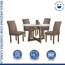 Ver imagem 2 de Conjunto Sala de Jantar Mesa Redonda 4 Cadeiras Tampo de Vidro Arizona Chocolate/Off White/Bege