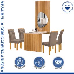 Conjunto Mesa Bella Ripada 120cm com Painel Espelhado Tampo Bella com Vidro 4 Cadeiras Arizona - 2