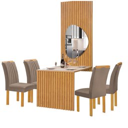 Conjunto Mesa Bella Ripada 120cm com Painel Espelhado Tampo Bella com Vidro 4 Cadeiras Arizona - 15