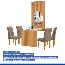 Conjunto Mesa Bella Ripada 120cm com Painel Espelhado Tampo Bella com Vidro 4 Cadeiras Arizona - 16