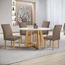 Ver imagem 1 de Conjunto Sala de Jantar Mesa Redonda 4 Cadeiras Vidro Arizona Cinamomo/Off White/Veludo Bege Escuro