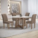 Ver imagem 1 de Conjunto Sala de Jantar Mesa Redonda 4 Cadeiras Tampo de Vidro Arizona Chocolate/Off White/Bege