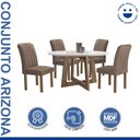 Ver imagem 2 de Conjunto Sala de Jantar Mesa Redonda 4 Cadeiras Tampo de Vidro Arizona Chocolate/Off White/Bege