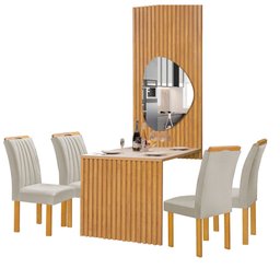 Conjunto Mesa Bella Ripada 120cm com Painel Espelhado Tampo Bella com Vidro 4 Cadeiras Arizona - 15