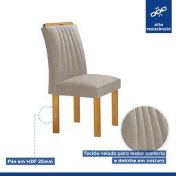 Conjunto Mesa Bella Ripada 120cm com Painel Espelhado Tampo Bella com Vidro 4 Cadeiras Arizona - 8