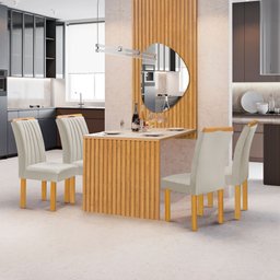Conjunto Mesa Bella Ripada 120cm com Painel Espelhado Tampo Bella com Vidro 4 Cadeiras Arizona - 1