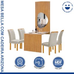 Conjunto Mesa Bella Ripada 120cm com Painel Espelhado Tampo Bella com Vidro 4 Cadeiras Arizona - 2