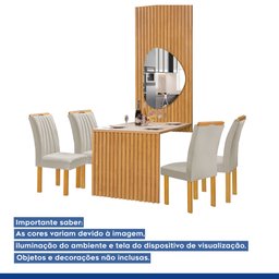 Conjunto Mesa Bella Ripada 120cm com Painel Espelhado Tampo Bella com Vidro 4 Cadeiras Arizona - 16