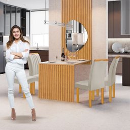 Conjunto Mesa Bella Ripada 120cm com Painel Espelhado Tampo Bella com Vidro 4 Cadeiras Arizona - 11