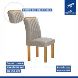 Conjunto Mesa Bella Ripada 120cm com Painel Espelhado Tampo Bella com Vidro 4 Cadeiras Arizona - 7