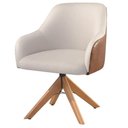 Ver imagem 1 de Poltrona Decorativa Hera Linho Nude Couro Caramelo com Base Giratória em Madeira