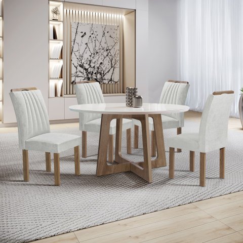 Conjunto Mesa Arizona 120cm com 4 Cadeiras Arizona Tampo Redondo Plus com Vidro