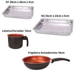 Kit Cozinha 2 Formas N1 N2 com Frigideira 18cm e Fervedor 14cm Antiaderente Alumínio - 2