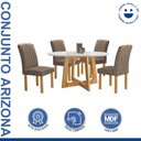 Ver imagem 2 de Conjunto Sala de Jantar Mesa Redonda 4 Cadeiras Vidro Arizona Cinamomo/Off White/Veludo Bege Escuro