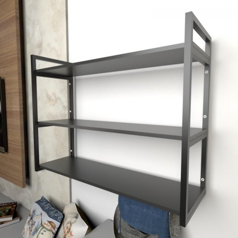 Prateleira Industrial com Três Níveis Cor Preto 68x30x90