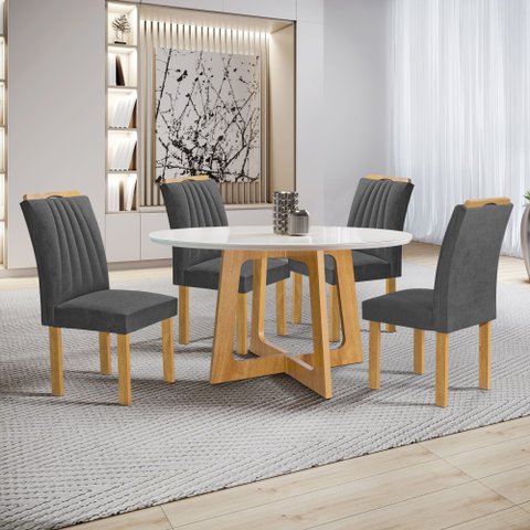 Conjunto Mesa Arizona 120cm com 4 Cadeiras Arizona Tampo Redondo Plus com Vidro