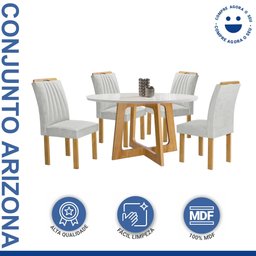Conjunto Mesa Arizona 120cm com 4 Cadeiras Arizona Tampo Redondo Plus com Vidro - 2 Conjunto Mesa Arizona 120cm com 4 Cadeiras Arizona Tampo Redondo Plus com Vidro - 2