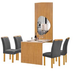 Conjunto Mesa Bella Ripada 120cm com Painel Espelhado Tampo Bella com Vidro 4 Cadeiras Arizona - 15
