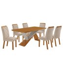 Ver imagem 1 de Mesa de Jantar Yasmin 180 Mdf Laminado e 6 Cadeiras Melissa Veludo Creme//off White