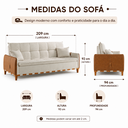 Ver imagem 3 de Sofá Cama Casal Luca 3 Lugares 2,09m Linho e Courino - Bege