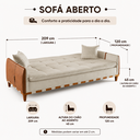 Ver imagem 4 de Sofá Cama Casal Luca 3 Lugares 2,09m Linho e Courino - Bege