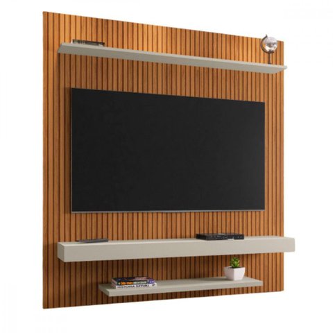 Painel Leme Tv até 60 Polegadas Pintura Ripado Bechara Off White com Natural