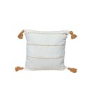 Ver imagem 2 de Capa de Almofada Rústica em Algodão 4 Listras com Pompom Mostarda/cru