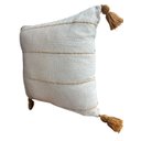 Ver imagem 3 de Capa de Almofada Rústica em Algodão 4 Listras com Pompom Mostarda/cru