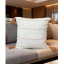 Ver imagem 1 de Capa de Almofada Rústica em Algodão 4 Listras com Pompom Mostarda/cru