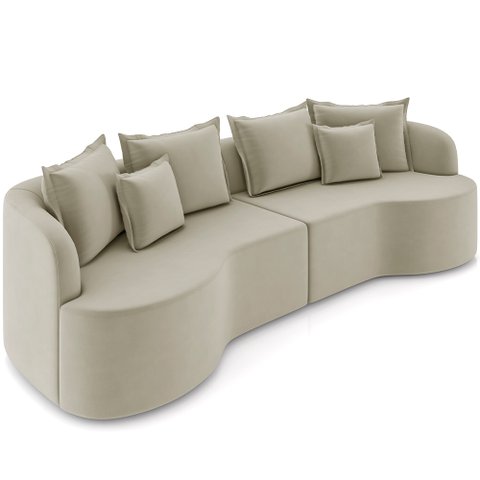 Sofá 4 Lugares Orgânico Sala de Estar Living 270cm Ekos K01 Veludo Bege - Lyam Decor